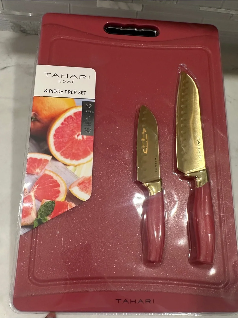 Tahari Home 3-Piece Samon Prep Set with Knives & Cutting Board